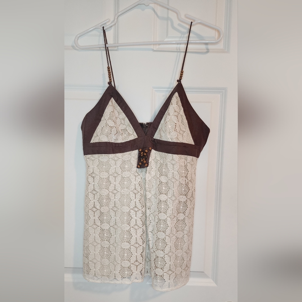 NWOT vintage Victoria's Secret brown lace babydoll top sz L